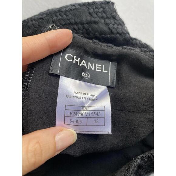 2005 CHANEL 05C Black Textured Skirt Wool FR-40/42 Vintage - Picture 6 of 6